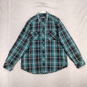 MK Machine Push The Limit Green Plaid Long Sleeve Western Style Shirt Mens XL